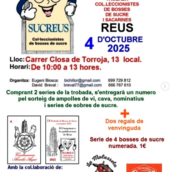 Fotos de la Trobada col.leccionistes de bosses de sucre i sacarines a SUCREUS de Reus (Tarragona).