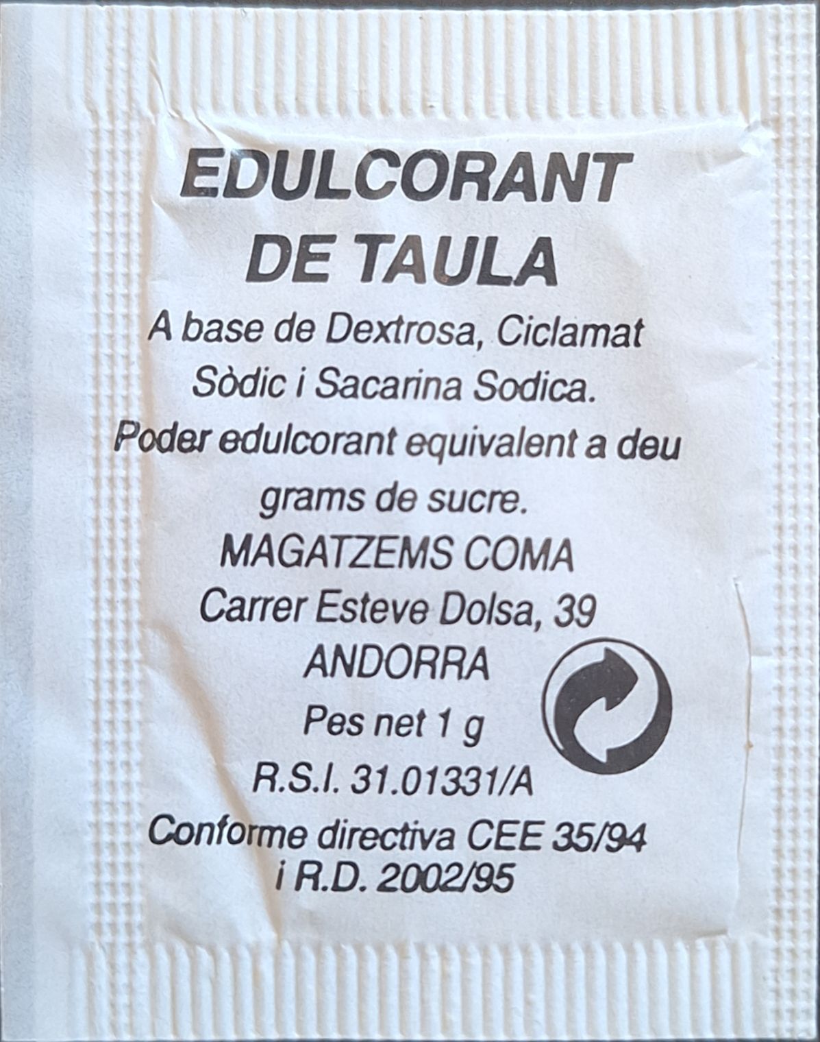 La meva col·lecció personal de sobres d'edulcorant de la marca de cafè EL CONSELLER a Andorra. La meva col·lecció personal de sobres d'edulcorant de la marca de cafè EL CONSELLER a Andorra.