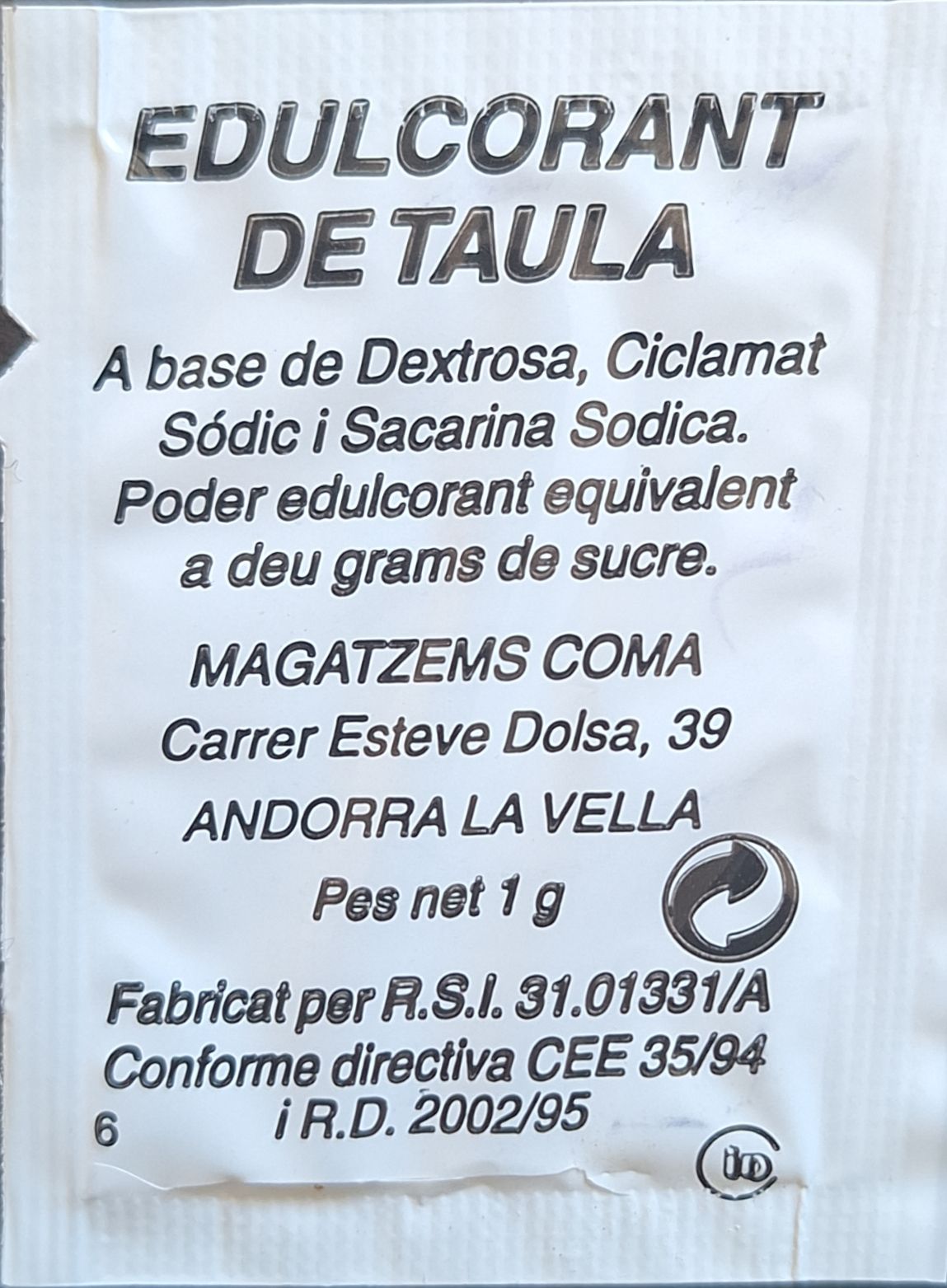 La meva col·lecció personal de sobres d'edulcorant de la marca de cafè EL CONSELLER a Andorra. La meva col·lecció personal de sobres d'edulcorant de la marca de cafè EL CONSELLER a Andorra.