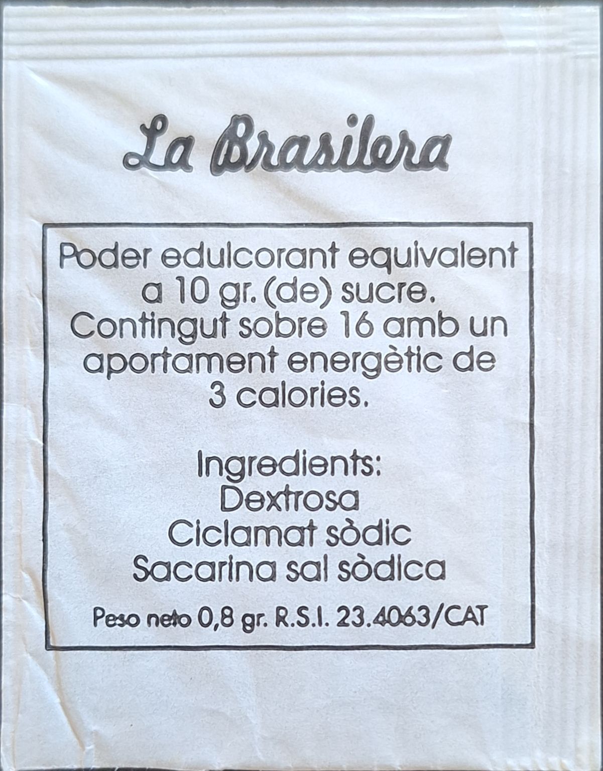 La meva col·lecció personal de sobres d'edulcorant de la marca de cafè LA BRASILERA a Andorra. La meva col·lecció personal de sobres d'edulcorant de la marca de cafè LA BRASILERA a Andorra.
