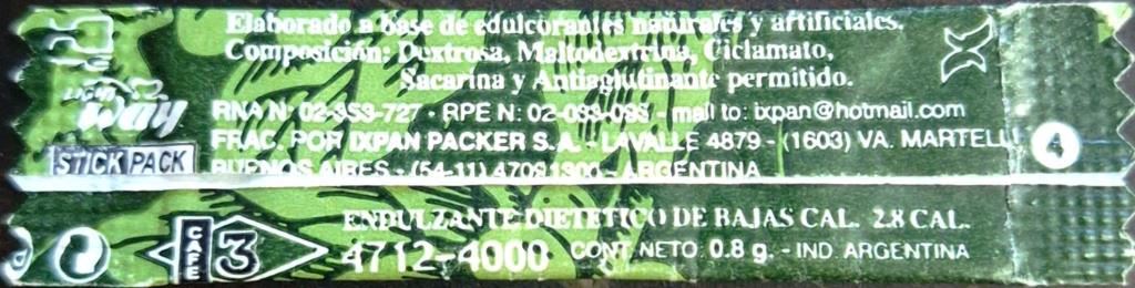 Sobres de edulcorantes de la marca Argentina de café 3. Sobres de edulcorantes de la marca Argentina de café 3.