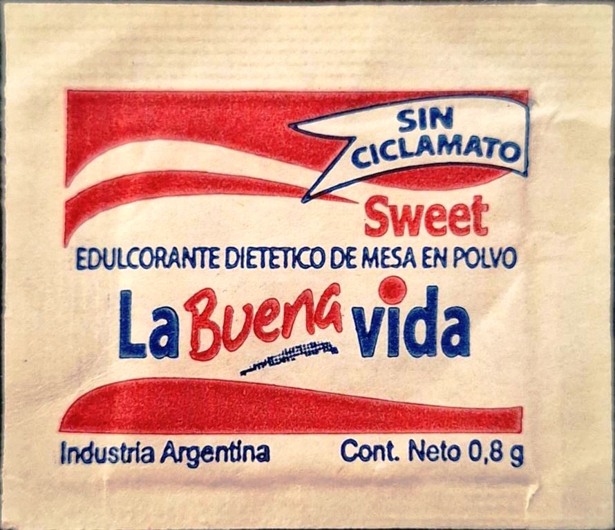 Sobres de edulcorantes de marcas de café de Argentina.