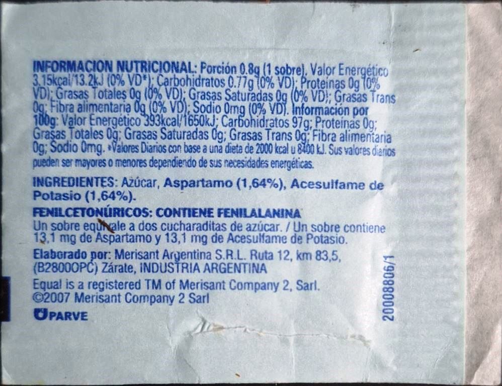 Sobres de edulcorantes de la marca Argentina de edulcorante EQUAL. Sobres de edulcorantes de la marca Argentina de edulcorante EQUAL.