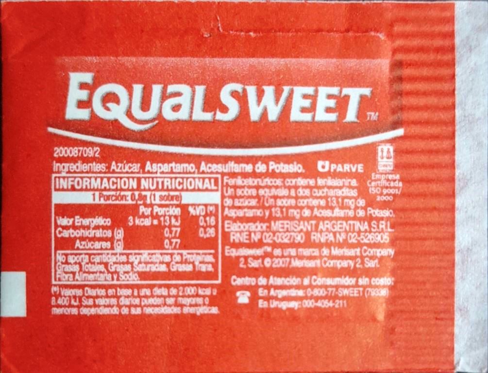 Sobres de edulcorantes de la marca Argentina de edulcorante EQUALSWEET. Sobres de edulcorantes de la marca Argentina de edulcorante EQUALSWEET.