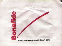 Sobres de edulcorantes de la marca Argentina de café BONAFIDE. Sobres de edulcorantes de la marca Argentina de café BONAFIDE.