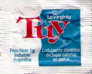 Sobres de edulcorantes de la marca Argentina de café LA VIRGINIA. Sobres de edulcorantes de la marca Argentina de café LA VIRGINIA.