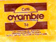 Sobres de edulcorantes de la marca Argentina de café OYAMBRE. Sobres de edulcorantes de la marca Argentina de café OYAMBRE.