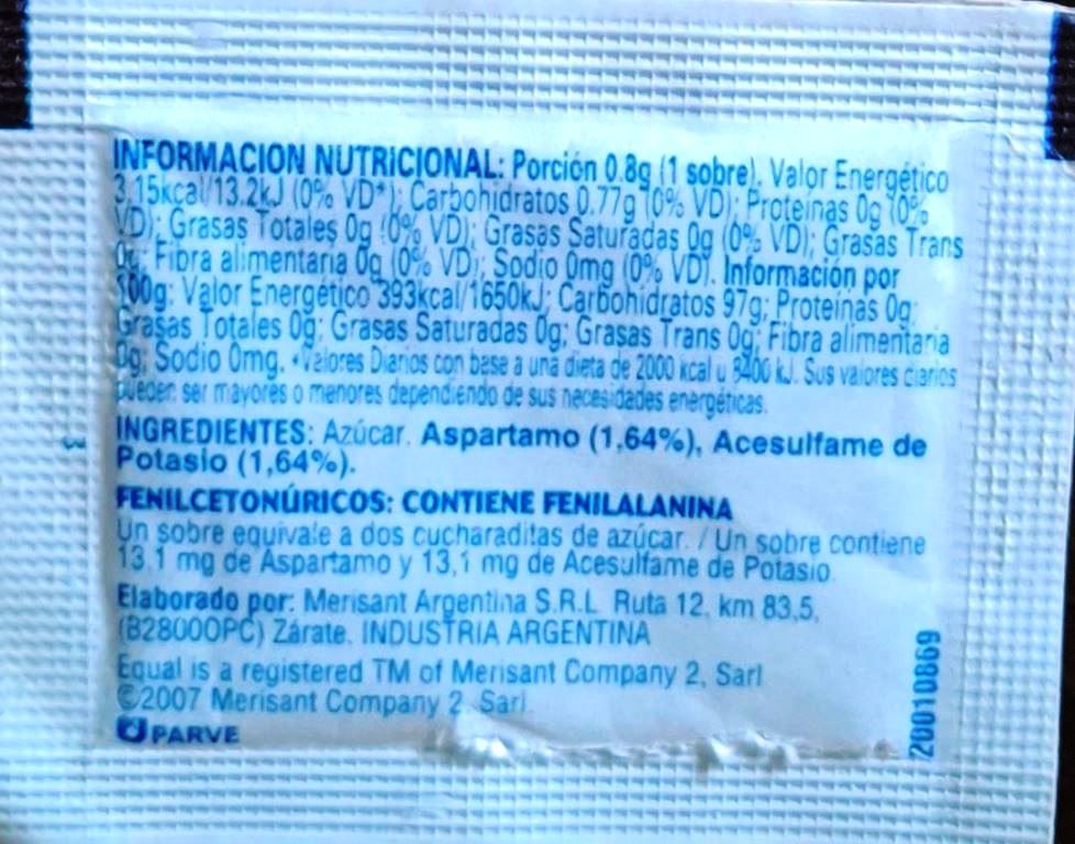 Sobres de edulcorantes de la marca Argentina de edulcorante EQUAL. Sobres de edulcorantes de la marca Argentina de edulcorante EQUAL.