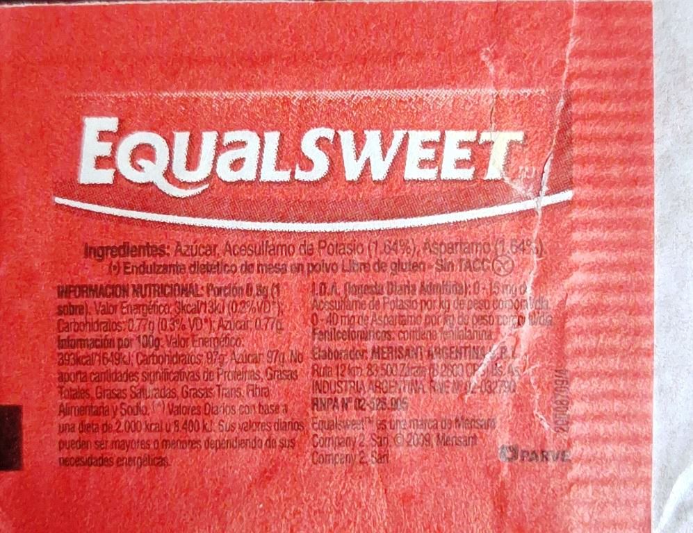 Sobres de edulcorantes de la marca Argentina de edulcorante EQUALSWEET. Sobres de edulcorantes de la marca Argentina de edulcorante EQUALSWEET.