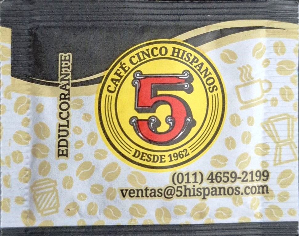 Sobres de edulcorantes de la marca Argentina de café 5 HISPANOS. Sobres de edulcorantes de la marca Argentina de café 5 HISPANOS.