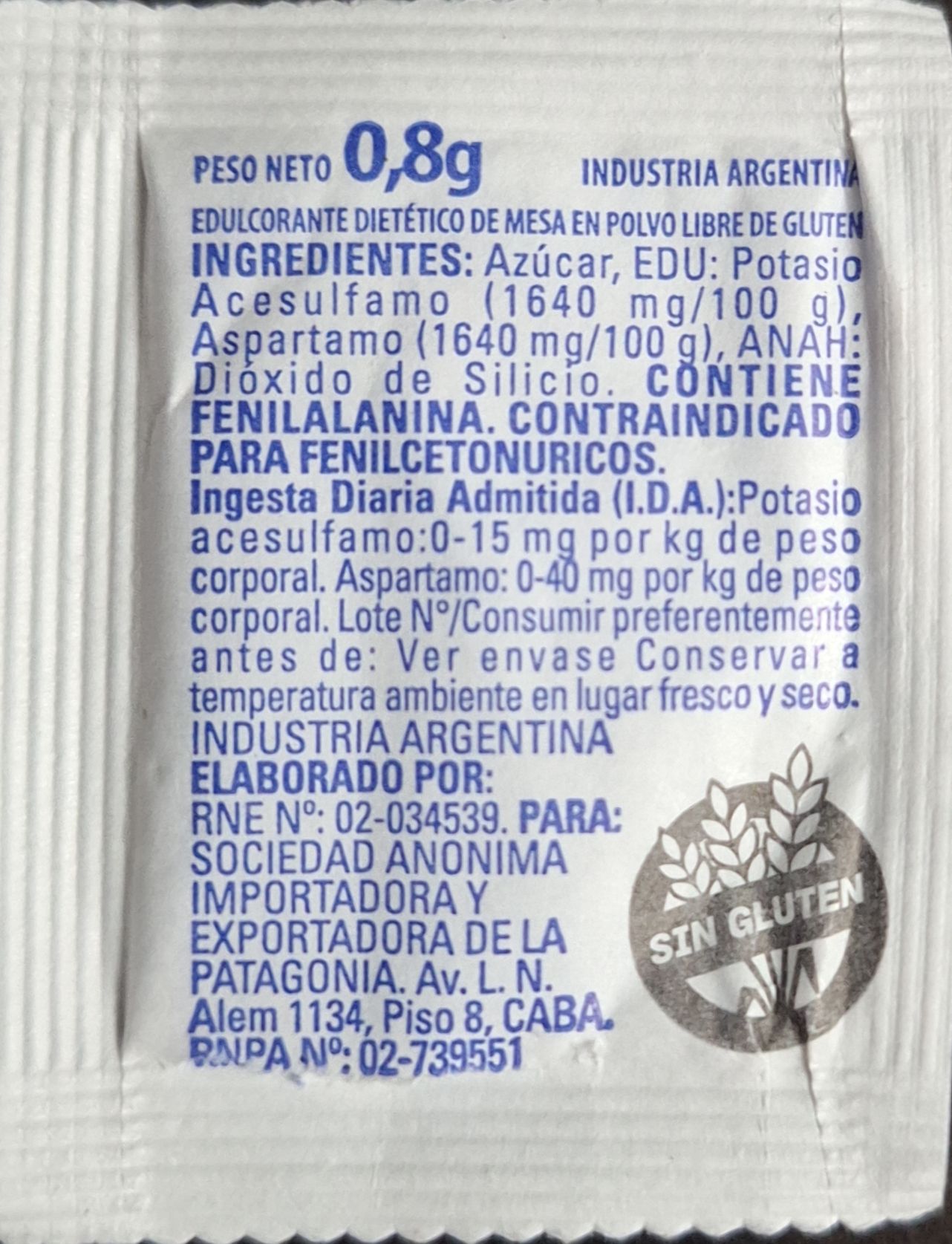 Sobres de edulcorantes de la marca Argentina de edulcorante LA ANONIMA. Sobres de edulcorantes de la marca Argentina de edulcorante LA ANONIMA.