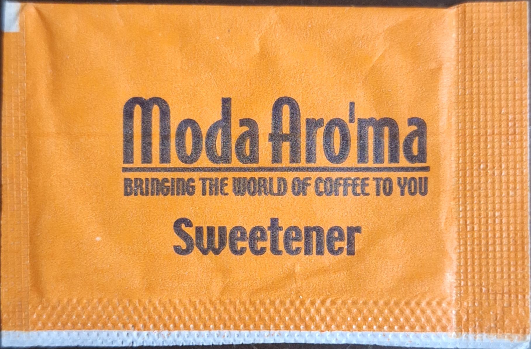 My personal collection of sweetener sachets from the Moda Aroma coffee brand. My personal collection of sweetener sachets from the Moda Aroma coffee brand.