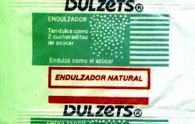 Sobres de edulcorantes de la marca de edulcorantes ecuatoriana DULZETS.