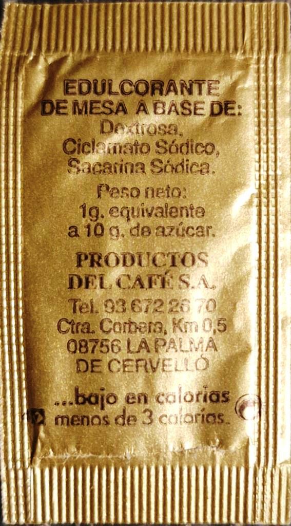 Sobres de edulcorantes de la marca de café 3JP. Sobres de edulcorantes de la marca de café 3JP.