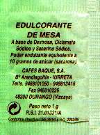 Sobres de edulcorantes de la marca de café BAQUE. Sobres de edulcorantes de la marca de café BAQUE.