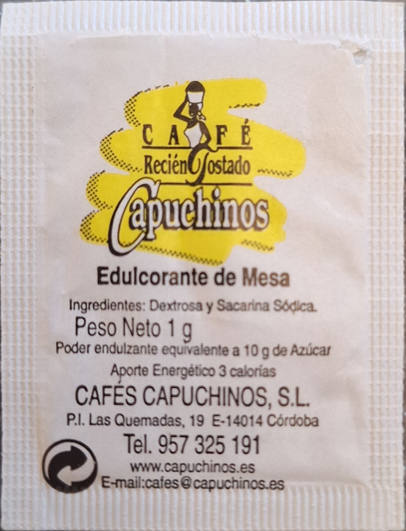 Sobres de edulcorantes de la marca de café CAPUCHINOS. Sobres de edulcorantes de la marca de café CAPUCHINOS.