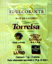 Sobres de edulcorantes de España de la marca de café TORRELSA. Sobres de edulcorantes de España de la marca de café TORRELSA.