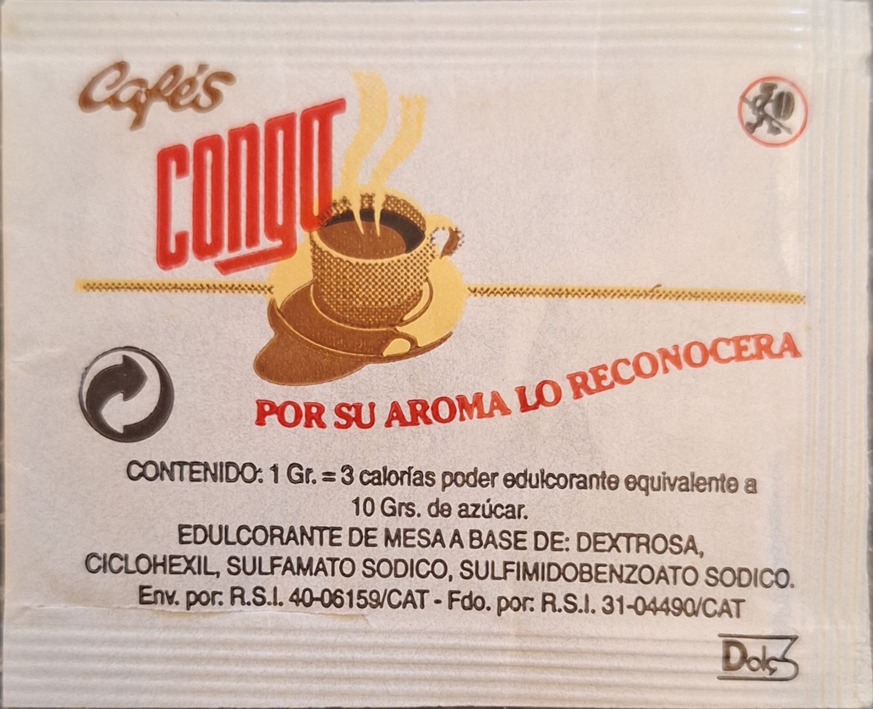 Sobres de edulcorantes de la marca de café CONGO. Sobres de edulcorantes de la marca de café CONGO.