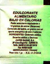 Sobres de edulcorantes de la marca de café BAQUE. Sobres de edulcorantes de la marca de café BAQUE.