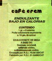 Sobres de edulcorantes de la marca de café CREM. Sobres de edulcorantes de la marca de café CREM.
