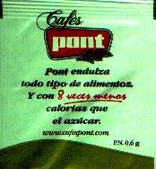 Sobres de edulcorantes de España de la marca de café PONT. Sobres de edulcorantes de España de la marca de café PONT.
