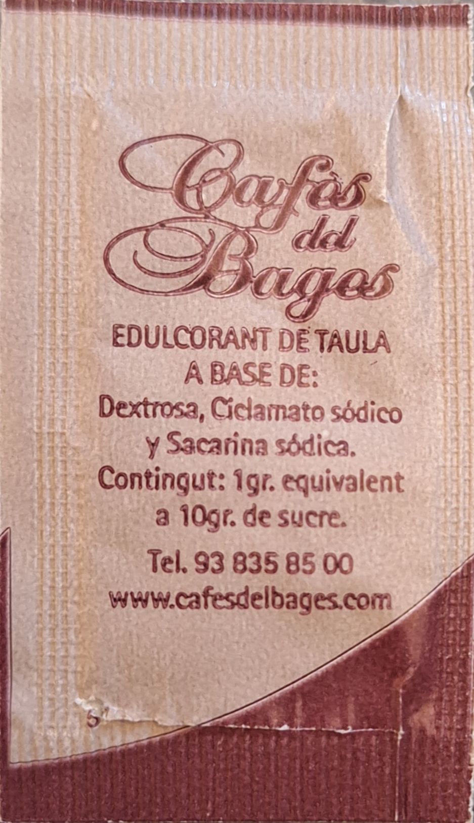 Sobres de edulcorantes de la marca de café DEL BAGES. Sobres de edulcorantes de la marca de café DEL BAGES.