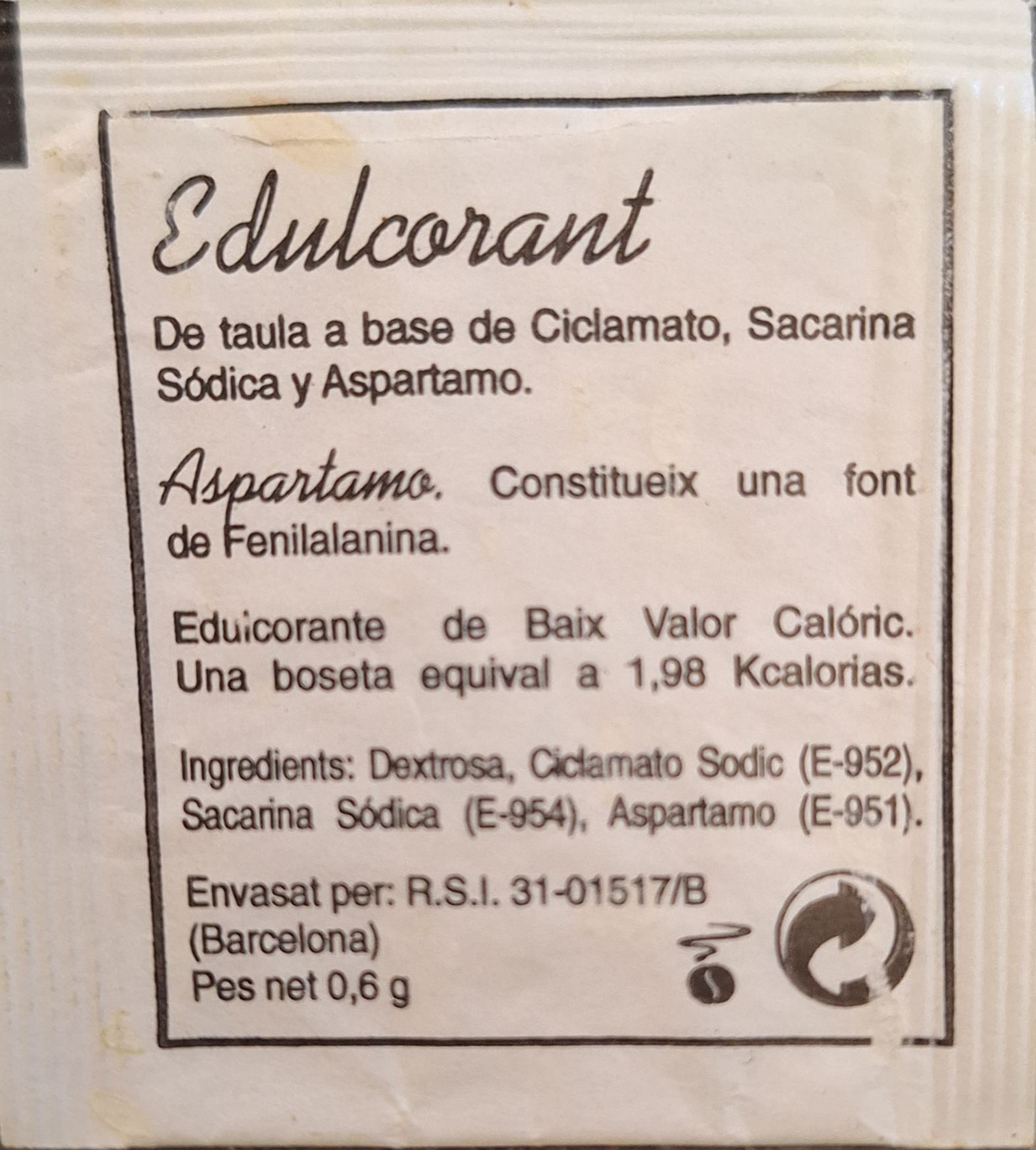 Sobres de edulcorantes de la marca de café DELSAMS. Sobres de edulcorantes de la marca de café DELSAMS.