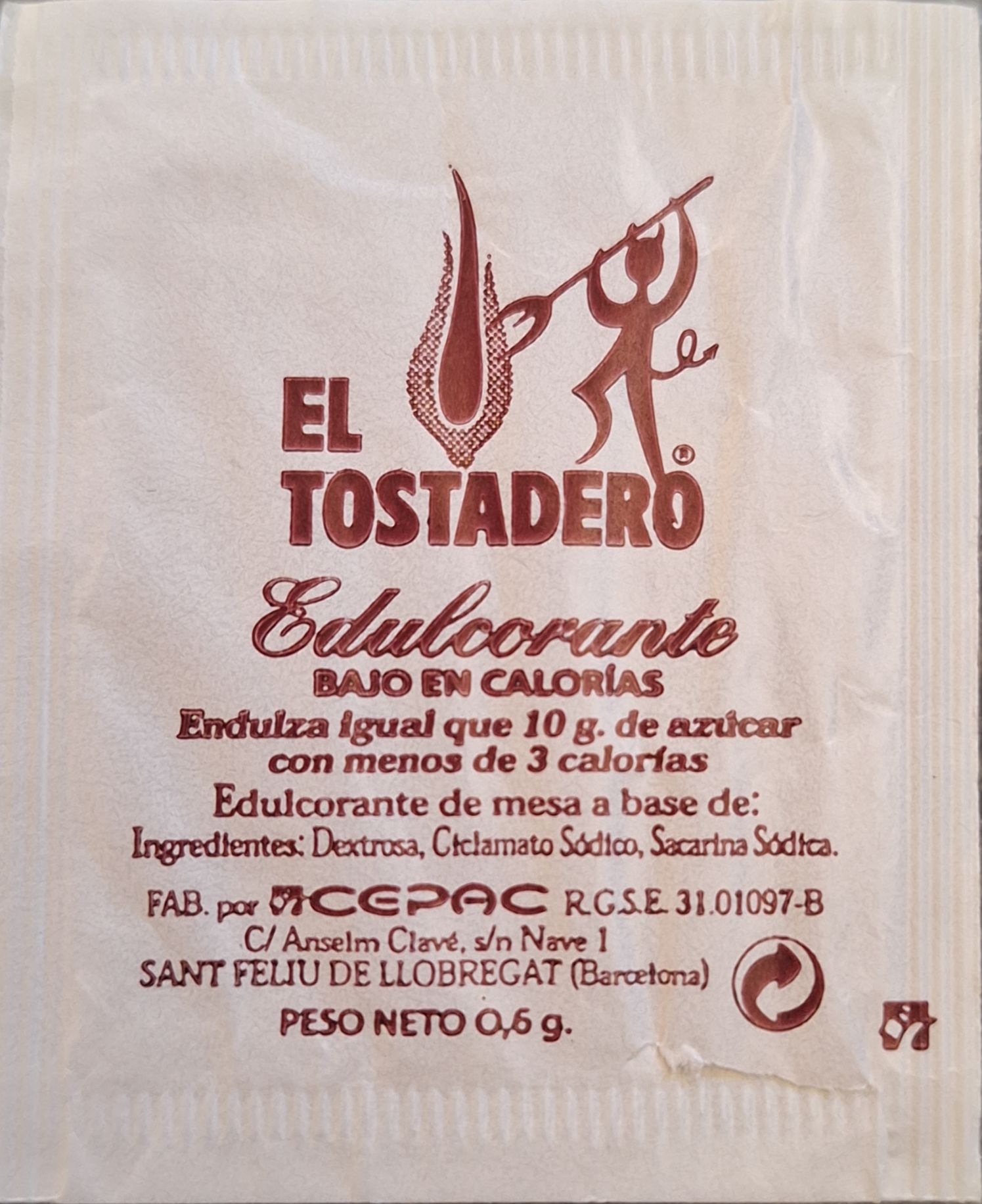 Sobres de edulcorantes de la marca de café EL TOSTADERO. Sobres de edulcorantes de la marca de café EL TOSTADERO.