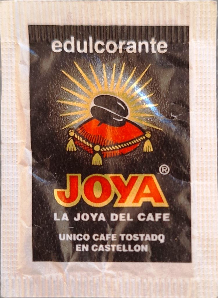 Sobres de edulcorantes de la marca de café JOYA. Sobres de edulcorantes de la marca de café JOYA.