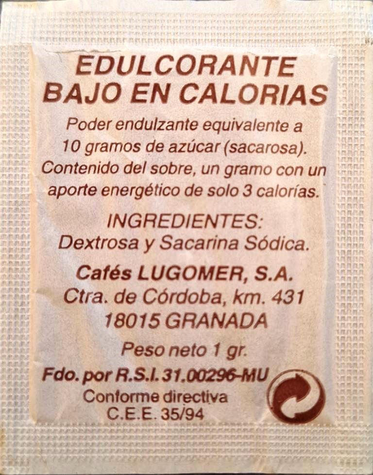 Sobres de edulcorantes de España de la marca de café LUGOMER. Sobres de edulcorantes de España de la marca de café LUGOMER.