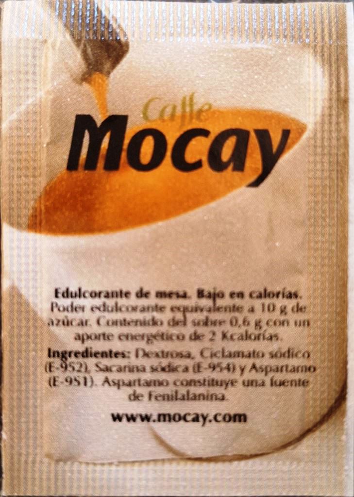 Sobres de edulcorantes de España de la marca de café MOCAY. Sobres de edulcorantes de España de la marca de café MOCAY.