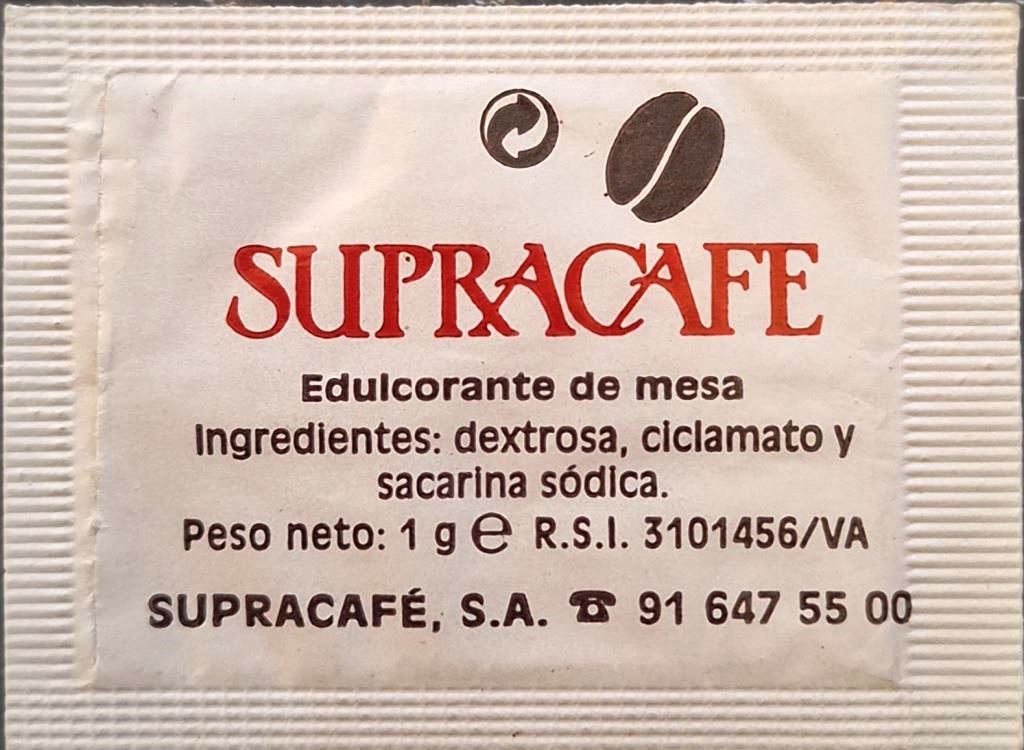 Sobres de edulcorantes de España de la marca de café SUPRACAFÉ. Sobres de edulcorantes de España de la marca de café SUPRACAFÉ.
