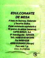 Sobres de edulcorantes de la marca de café BAQUE. Sobres de edulcorantes de la marca de café BAQUE.