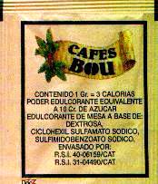 Sobres de edulcorantes de la marca de café BOU. Sobres de edulcorantes de la marca de café BOU.