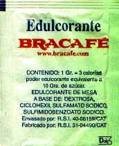 Sobres de edulcorantes de la marca de café BRACAFE. Sobres de edulcorantes de la marca de café BRACAFE.