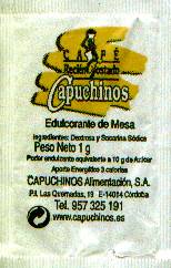 Sobres de edulcorantes de la marca de café CAPUCHINOS. Sobres de edulcorantes de la marca de café CAPUCHINOS.