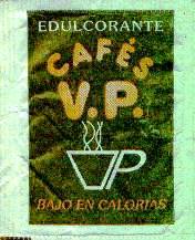 Sobres de edulcorantes de la marca de café V.P. Sobres de edulcorantes de la marca de café V.P.