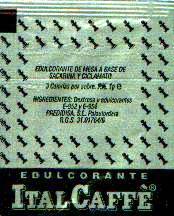 Sobres de edulcorantes de la marca de café ITALCAFFÉ. Sobres de edulcorantes de la marca de café ITALCAFFÉ.