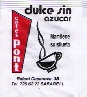 Sobres de edulcorantes de España de la marca de café PONT. Sobres de edulcorantes de España de la marca de café PONT.