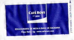 Sobres de edulcorantes de España de la marca de café ROVI. Sobres de edulcorantes de España de la marca de café ROVI.
