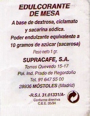 Sobres de edulcorantes de España de la marca de café SUPRACAFÉ. Sobres de edulcorantes de España de la marca de café SUPRACAFÉ.