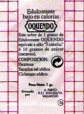 Sobres de edulcorantes de España de la marca de café OQUENDO. Sobres de edulcorantes de España de la marca de café OQUENDO.