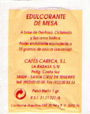 Sobres de edulcorantes de la marca de café CARECA. Sobres de edulcorantes de la marca de café CARECA.