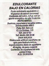 Sobres de edulcorantes de España de la marca de café SAIMAZA. Sobres de edulcorantes de España de la marca de café SAIMAZA.