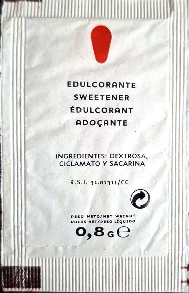 Sobres de edulcorantes de España de la marca de café TEMPLO. Sobres de edulcorantes de España de la marca de café TEMPLO.