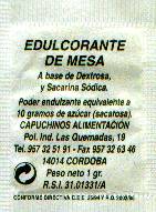 Sobres de edulcorantes de la marca de café CAPUCHINOS. Sobres de edulcorantes de la marca de café CAPUCHINOS.