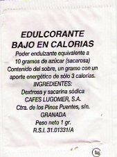 Sobres de edulcorantes de España de la marca de café LUGOMER. Sobres de edulcorantes de España de la marca de café LUGOMER.