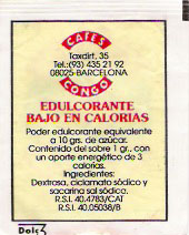 Sobres de edulcorantes de la marca de café CONGO. Sobres de edulcorantes de la marca de café CONGO.