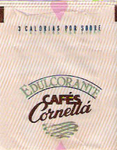 Sobres de edulcorantes de la marca de café CORNELLÀ. Sobres de edulcorantes de la marca de café CORNELLÀ.