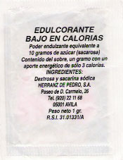 Sobres de edulcorantes de la marca de café COTY. Sobres de edulcorantes de la marca de café COTY.